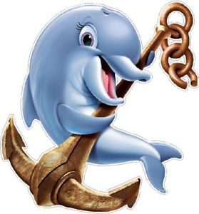 Cartoon dolphin holding a ship's anchor
